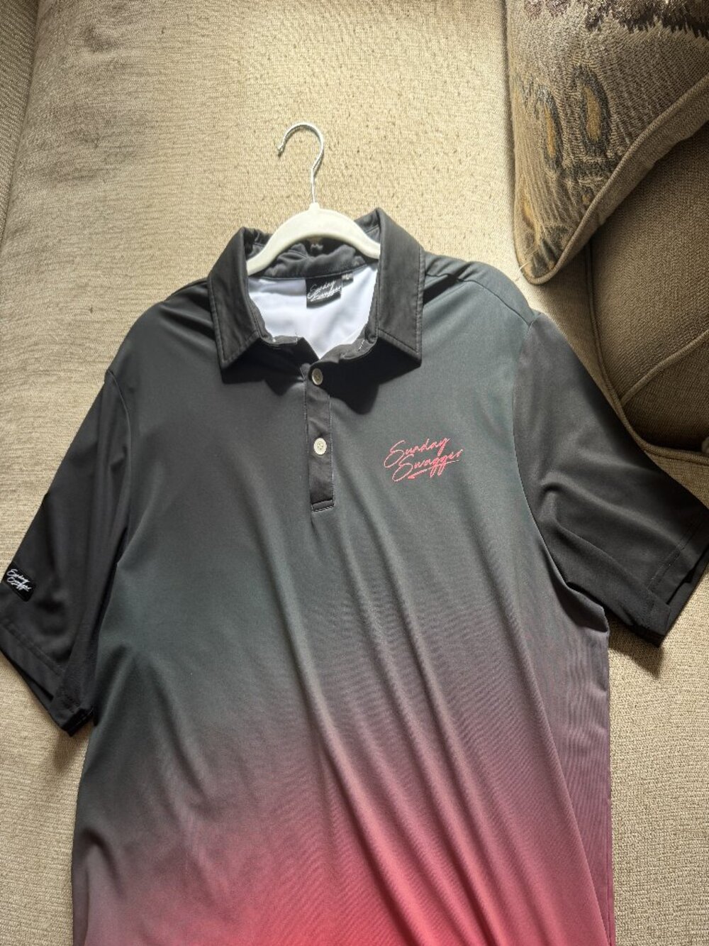 Sunday Swagger Men's Ombre Polo Shirt Large Red Black